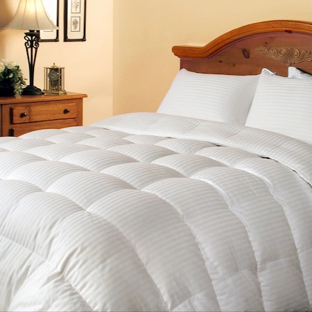 Blue Ridge 300 Thread Count Down Fiber Damask Stripe Comforter, White, Full/Queen 011013